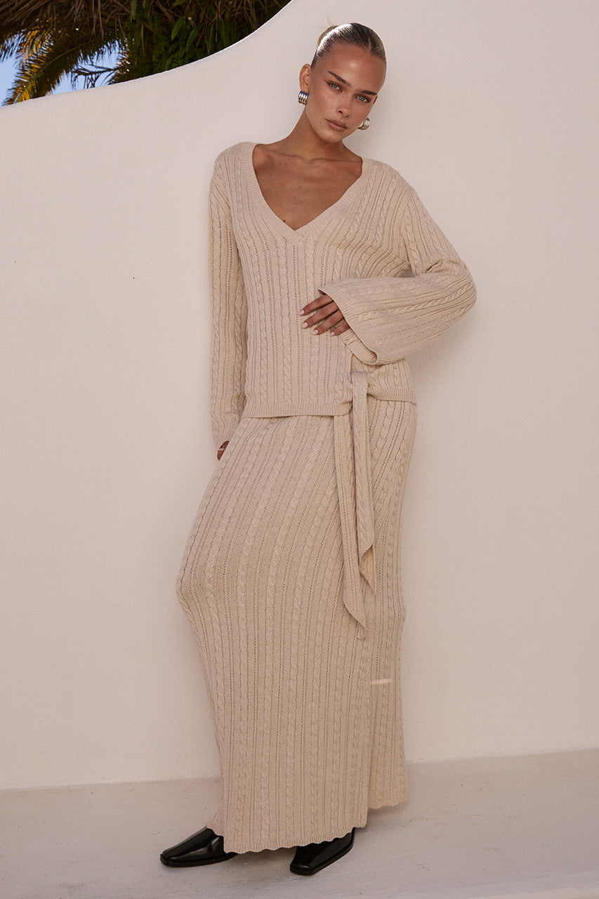 OPHELIA SLEEVED KNIT TOP - CREAM - OPHELIASLEEVEDKNITTOPXOPHELIAKNITMAXISKIRT-CREAM