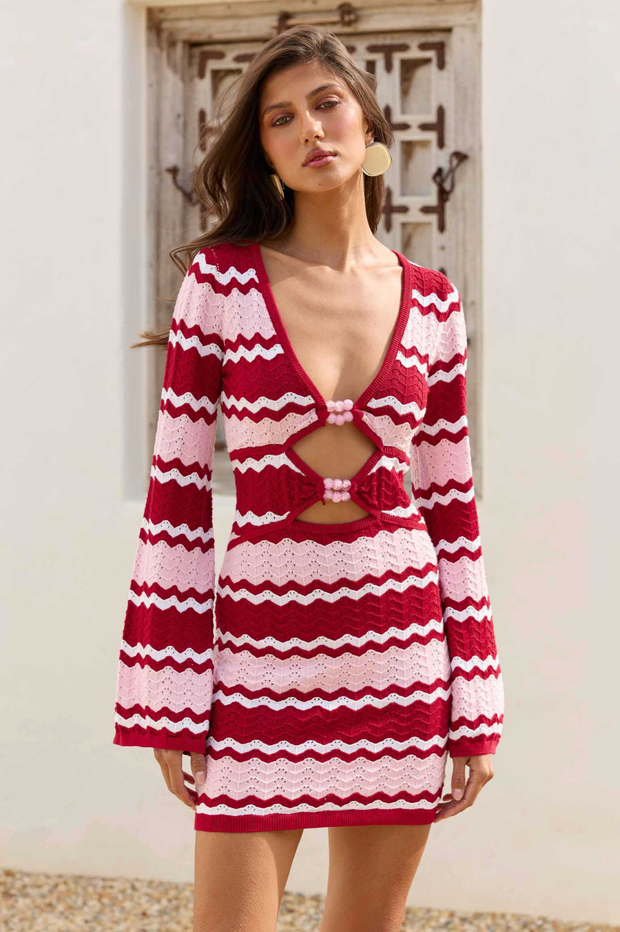 ORIANA LONG SLEEVE KNIT MINI DRESS - PINK MULTI - ORIANALONGSLEEVEKNITMINIDRESS-PINKMULTI