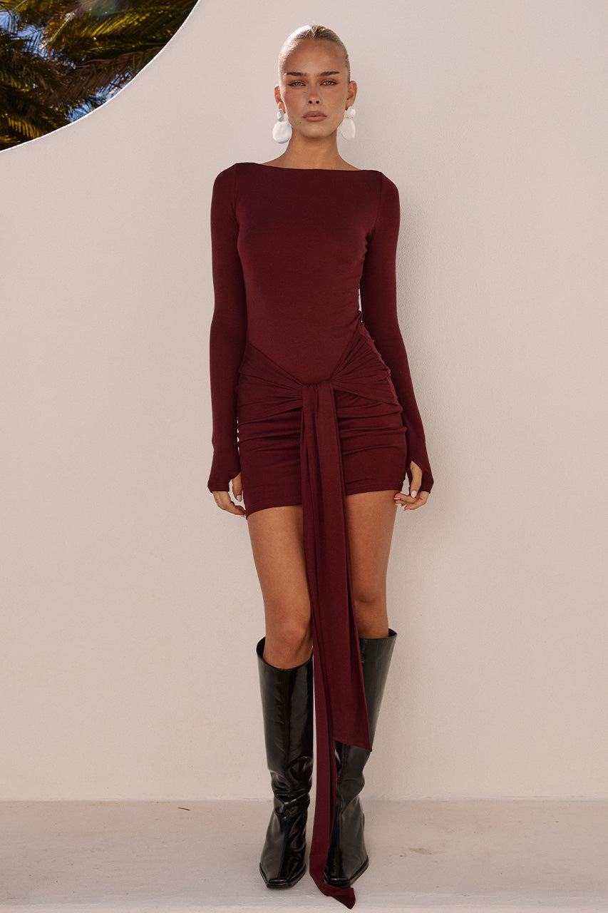 PETRA SLEEVED MINI DRESS - WINE - PETRASLEEVEDMINIDRESS-BLACKCHERRY-7