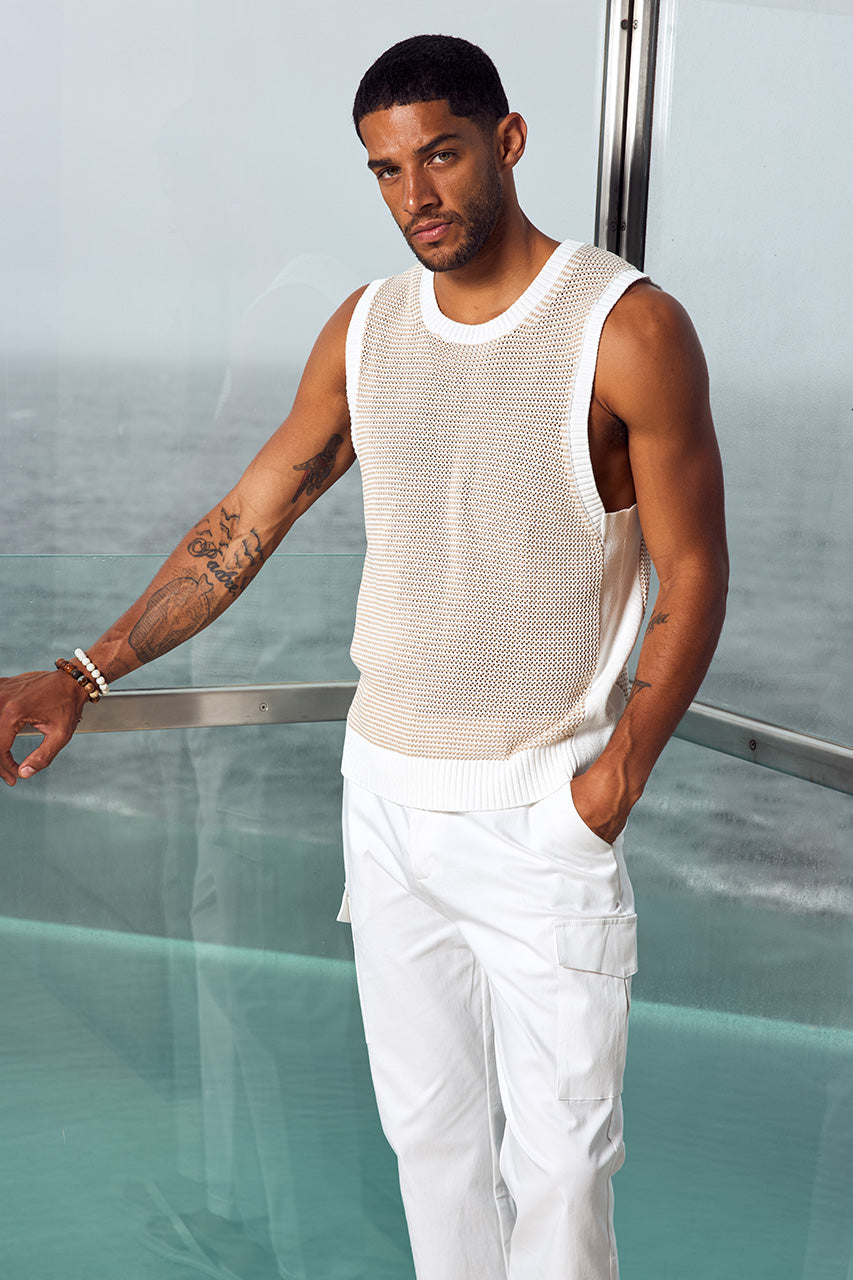 PIETRO KNIT TANK - SAND/WHITE