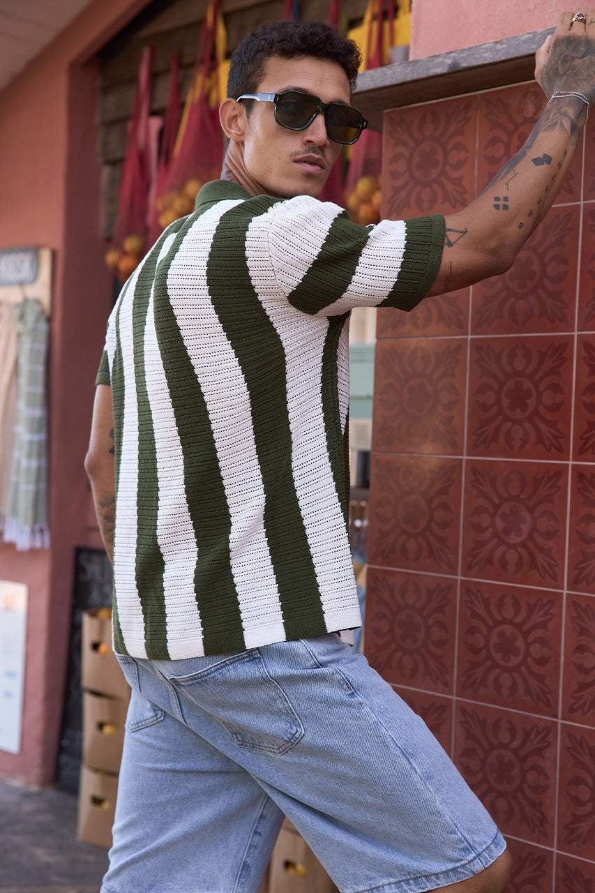 PRESLEY SHIRT - KHAKI/WHITE