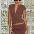 REEVE DEEP V-NECK STRUCTURED TOP - MOCHA