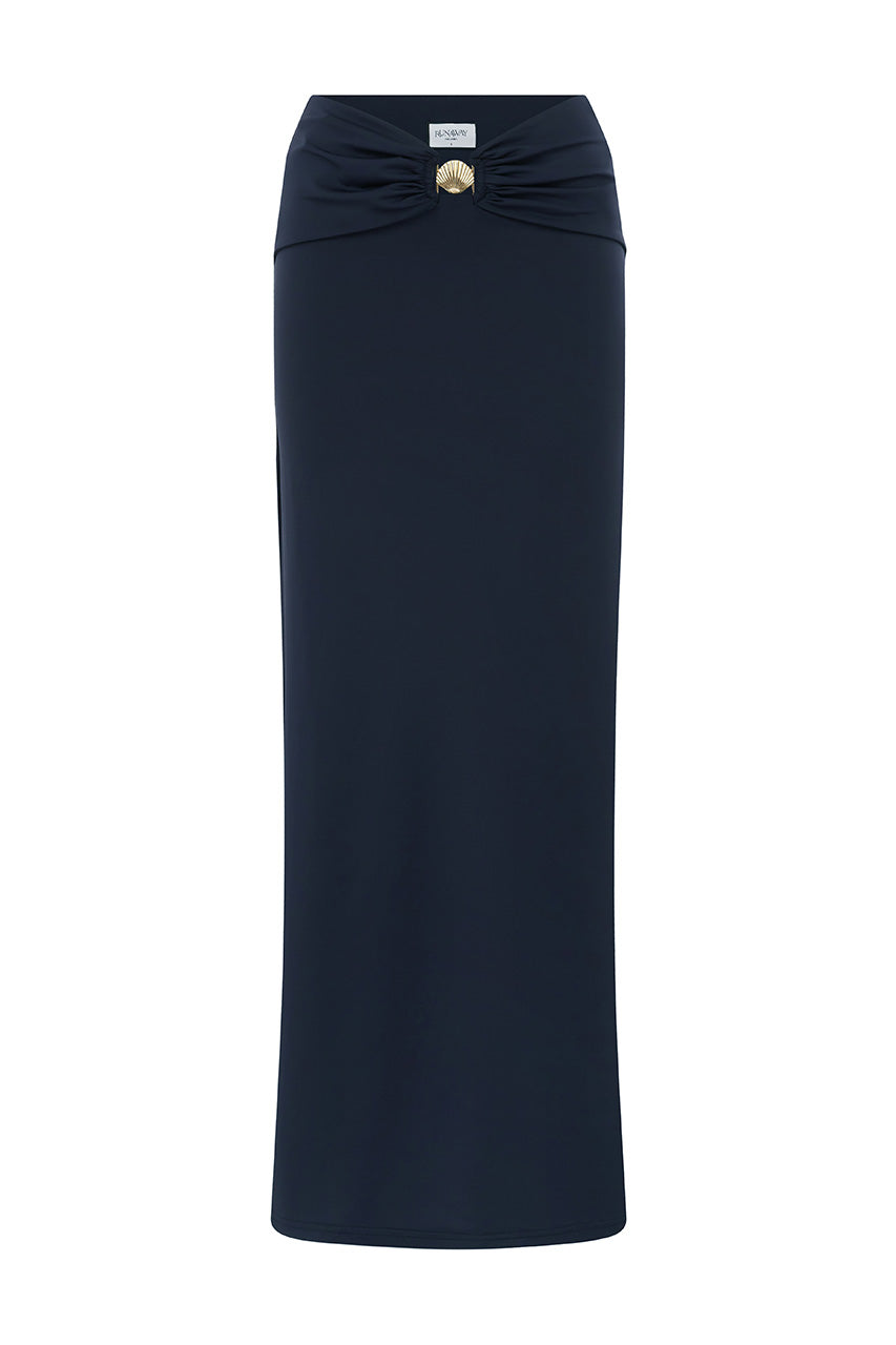 REMINA LOW WAIST RUCHED MAXI SKIRT - NAVY - REMINALOWWAISTRUCHEDMAXISKIRT-NAVY