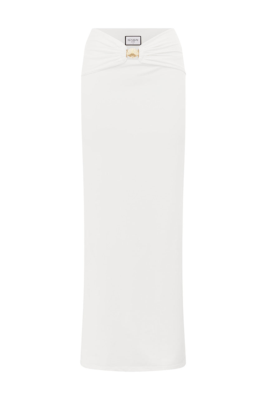 REMINA LOW WAIST RUCHED MAXI SKIRT - WHITE - REMINALOWWAISTRUCHEDMAXISKIRT-WHITE