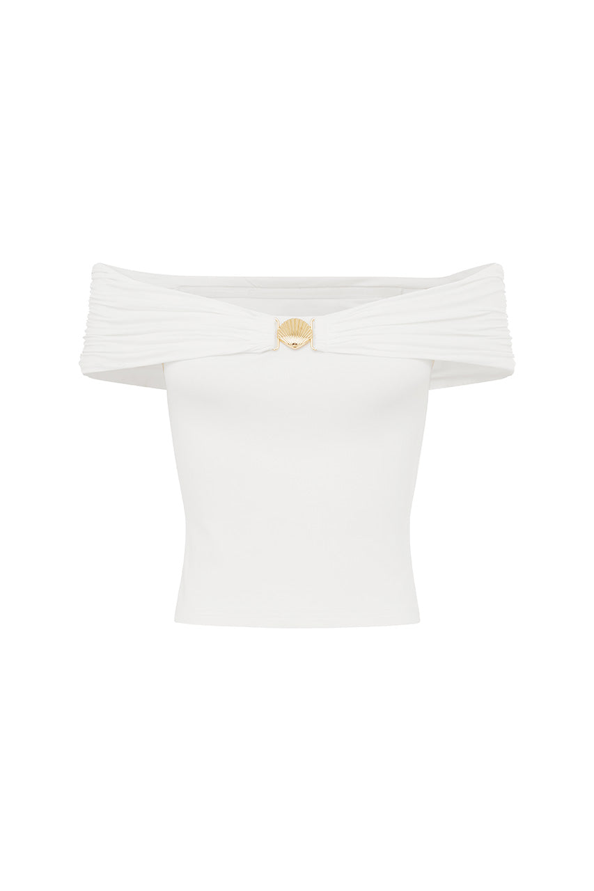 REMINA RUCHED OFF SHOULDER TOP - WHITE - REMINARUCHEDOFFSHOULDERTOP-WHITE
