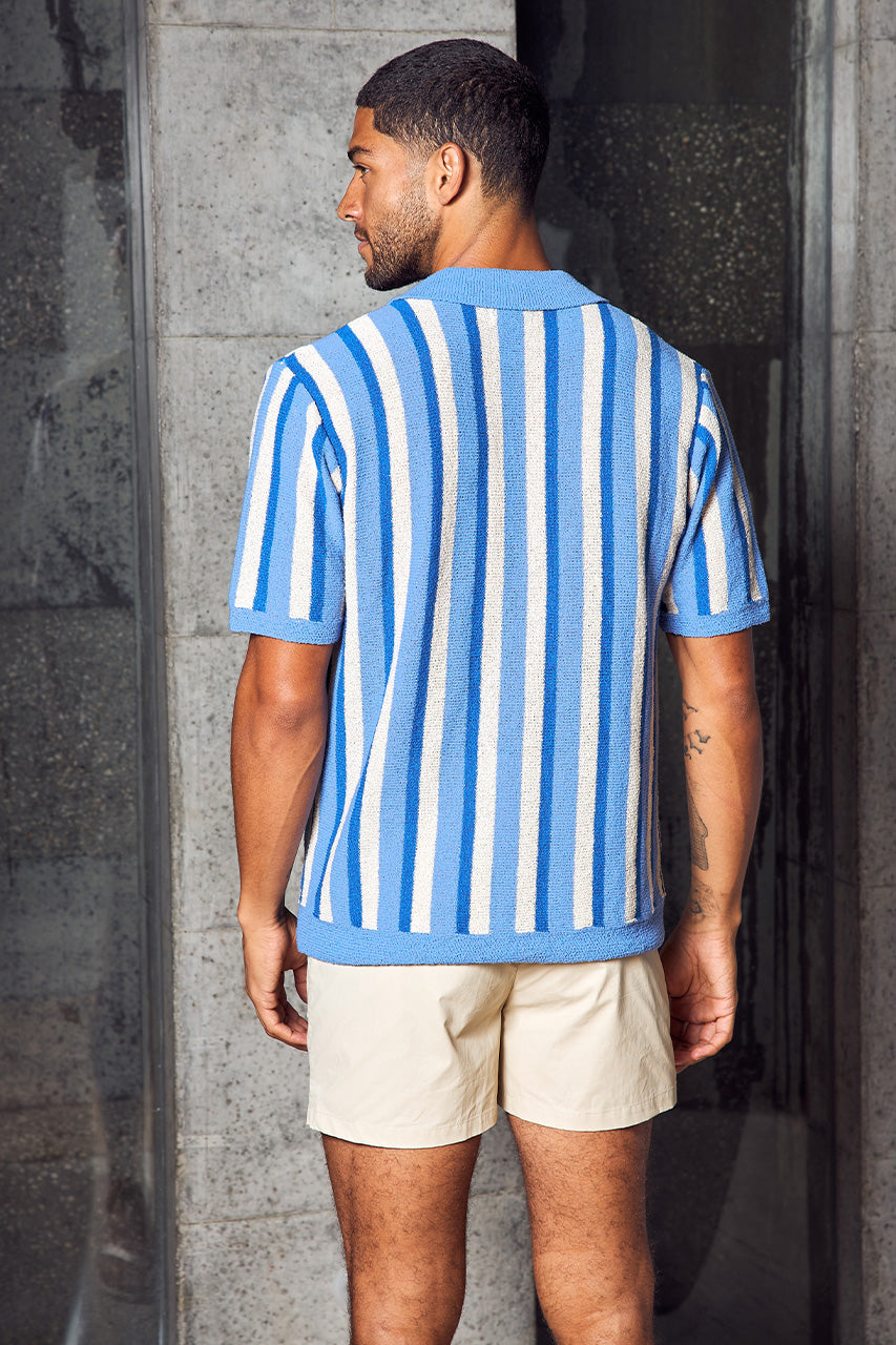 RICCARDO KNIT TOP - BLUE/SAND STRIPE