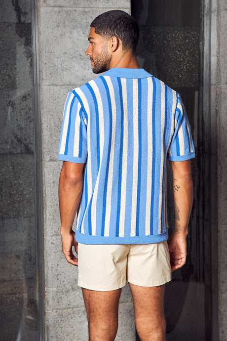 RICCARDO KNIT TOP - BLUE/SAND STRIPE