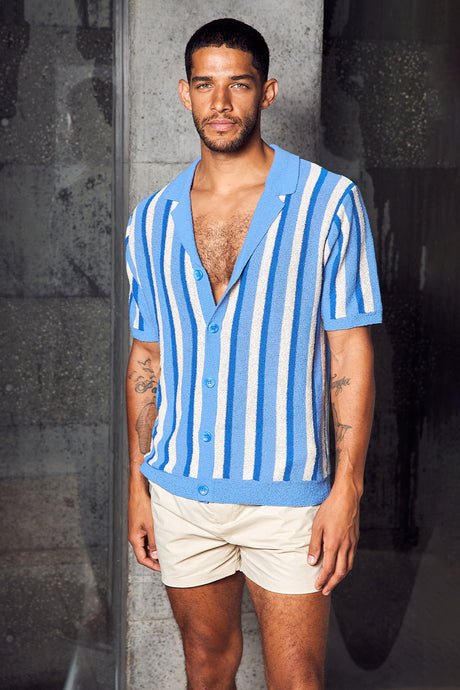 RICCARDO KNIT TOP - BLUE/SAND STRIPE