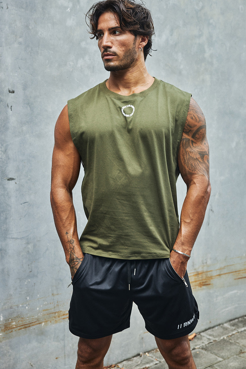 RNWY CREST FITTED TANK TOP - KHAKI