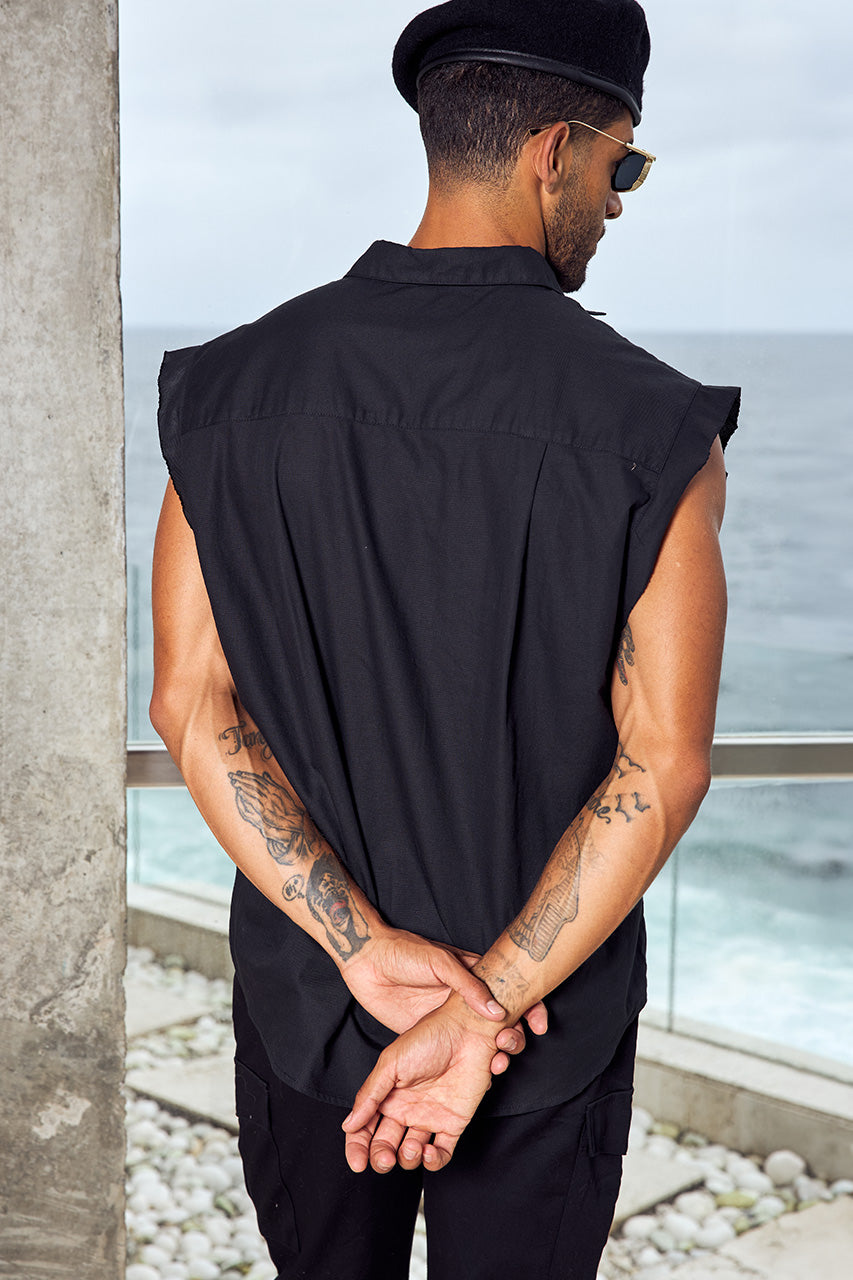 ROMAN SLEEVELESS SHIRT - BLACK - ROMANSLEEVELESSSHIRT-BLACKXCRUISETAPEREDCARGOPANT-BLACK-1