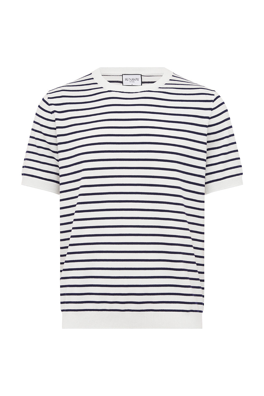 RONAN SHORT SLEEVE KNIT TOP - NAVY/WHITE STRIPE - RONANSHORTSLEEVEKNITTOP-NAVY_WHITESTRIPE