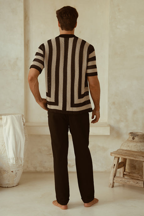THEO KNIT  SHIRT - SAND/BLACK