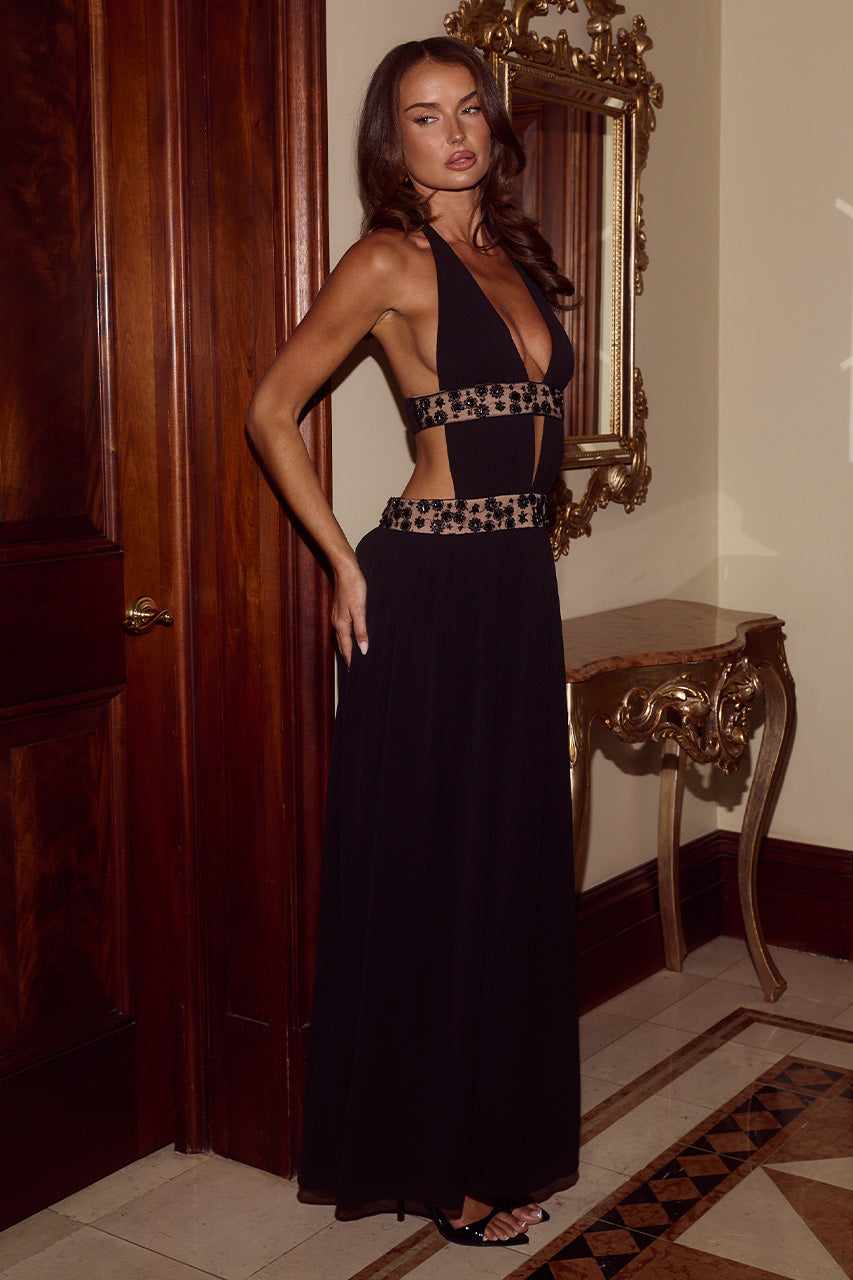 SAFINO HALTER LOW PLUNGE MAXI DRESS - BLACK - SAFINOHALTERLOWPLUNGEMAXIDRESS-BLACK-02