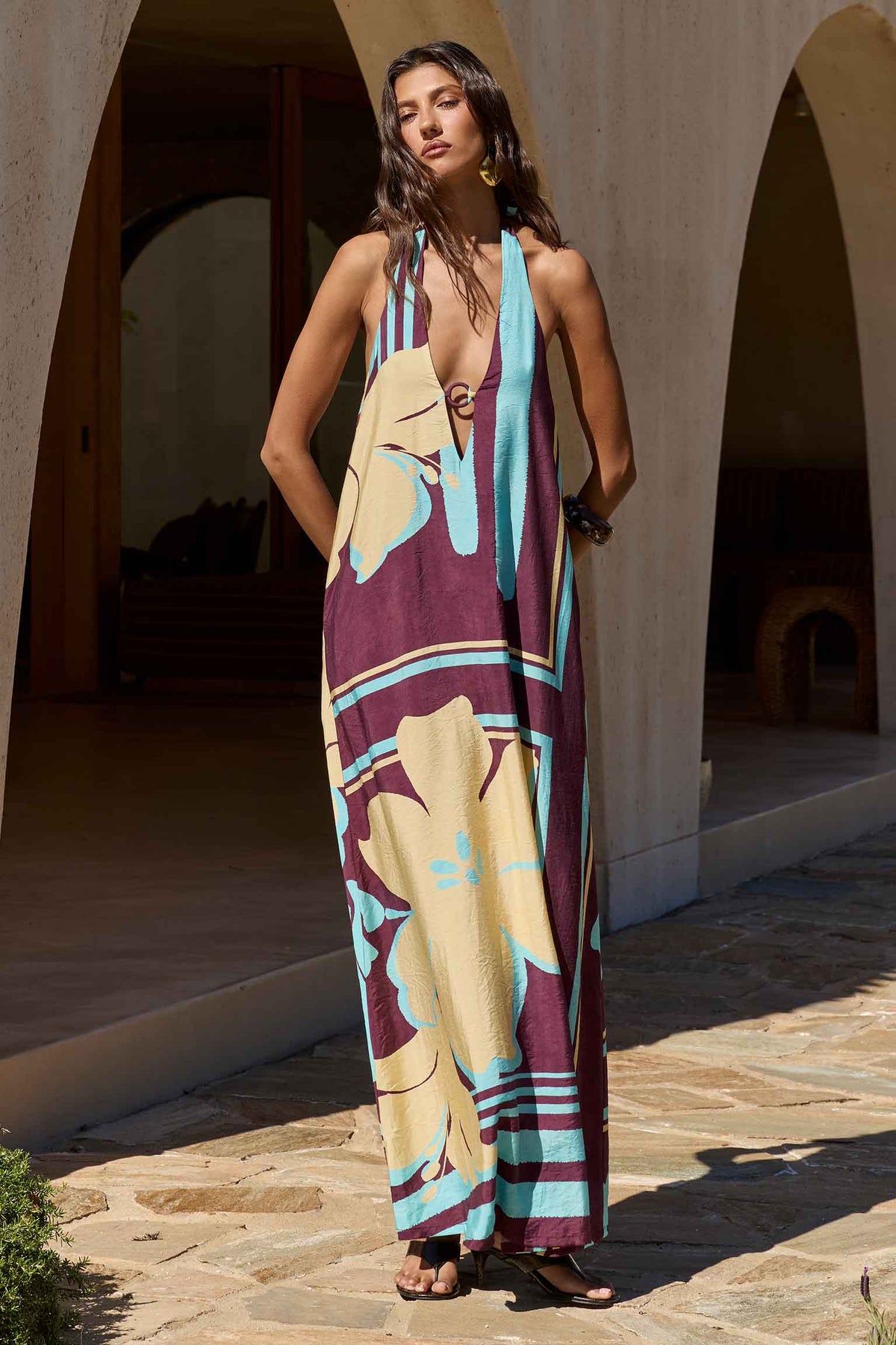 SALINA PLUNGE NECK MAXI DRESS - SALINA BERRY