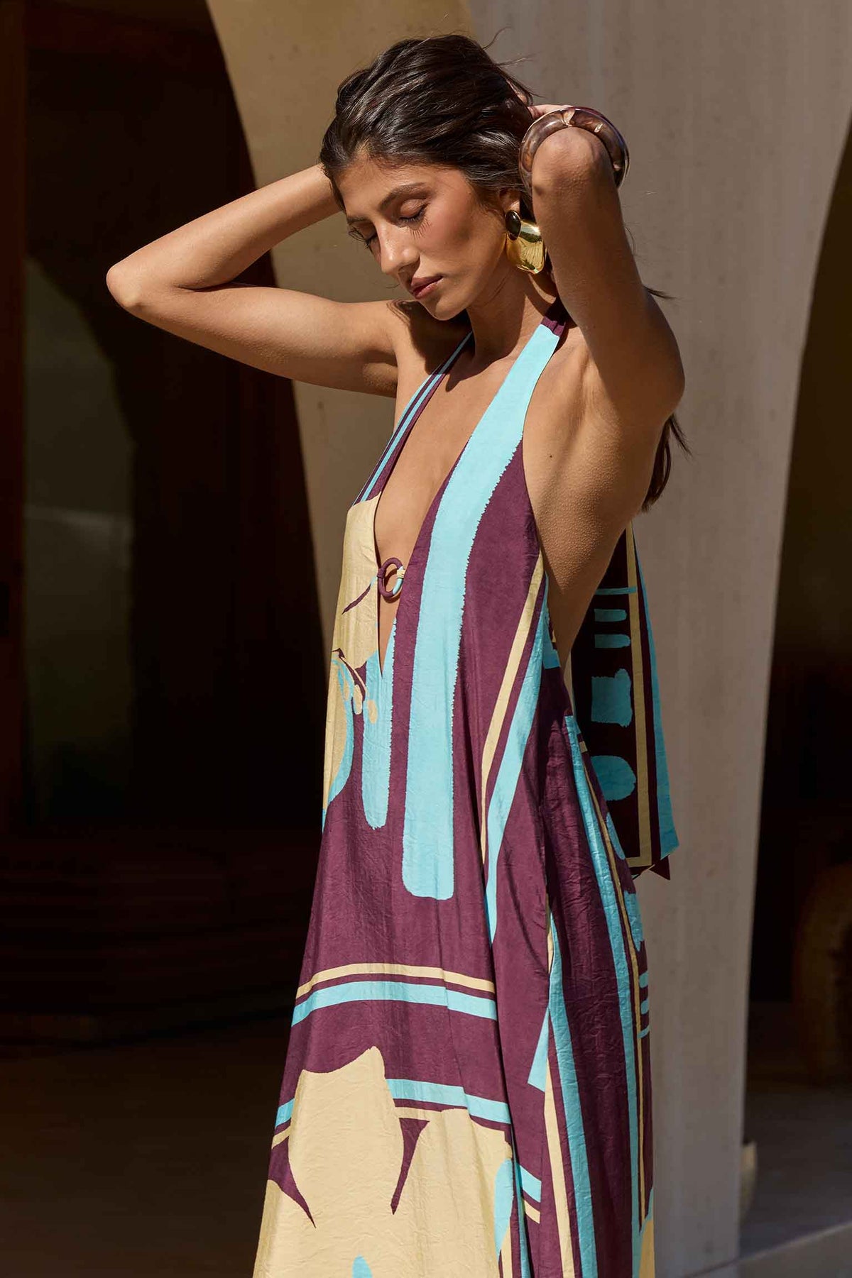 SALINA PLUNGE NECK MAXI DRESS - SALINA BERRY