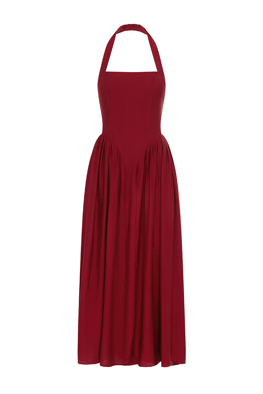 SAMMI HALTER MIDI DRESS - WINE XXL - SAMMIHALTERMIDIDRESS-WINE