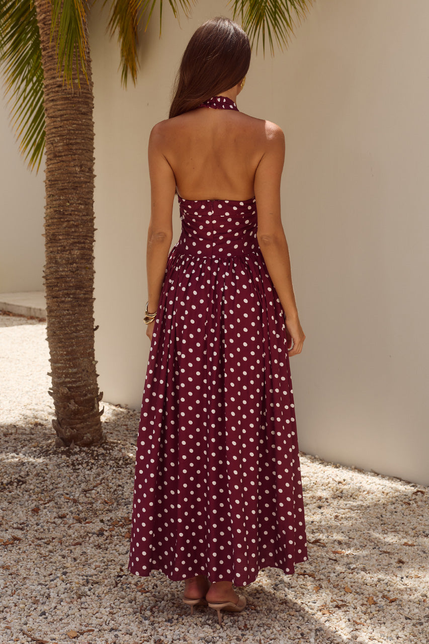 SAMMI HALTER MIDI DRESS - WINE/WHITE POLKA - SAMMIHALTERMIDIDRESS-WINE_WHITEPOLKA-7