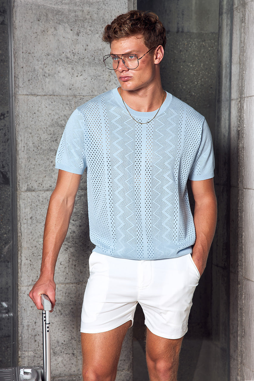 SANDER SHORT SLEEVE KNIT TOP - SKY BLUE