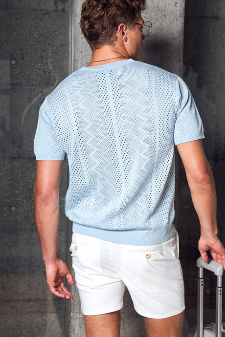 SANDER SHORT SLEEVE KNIT TOP - SKY BLUE