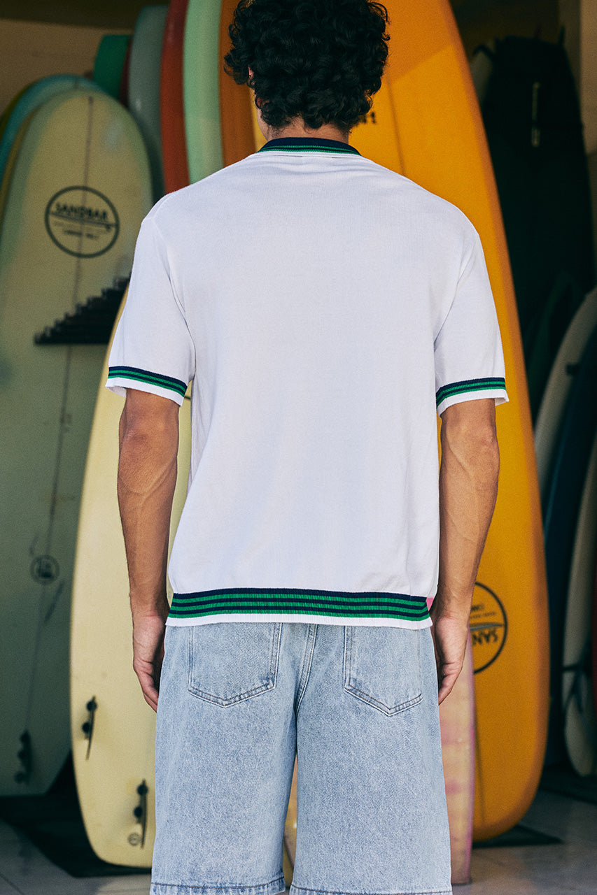 SANTI SHORT SLEEVE KNIT TOP - CREAM/NAVY - SANTISHORTSLEEVEKNITTOP-CREAMNAVYXZLATANBERMUDADENIMSHORTS-LIGHTBLUEWASH-2