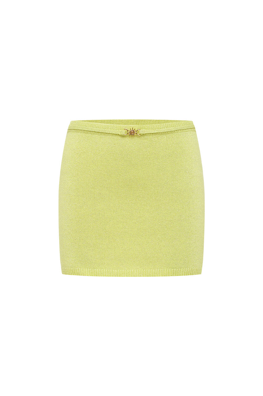 SAVANA KNIT MINI SKIRT WITH BELT - LIME - SAVANAKNITMINISKIRTWITHBELT-LIME