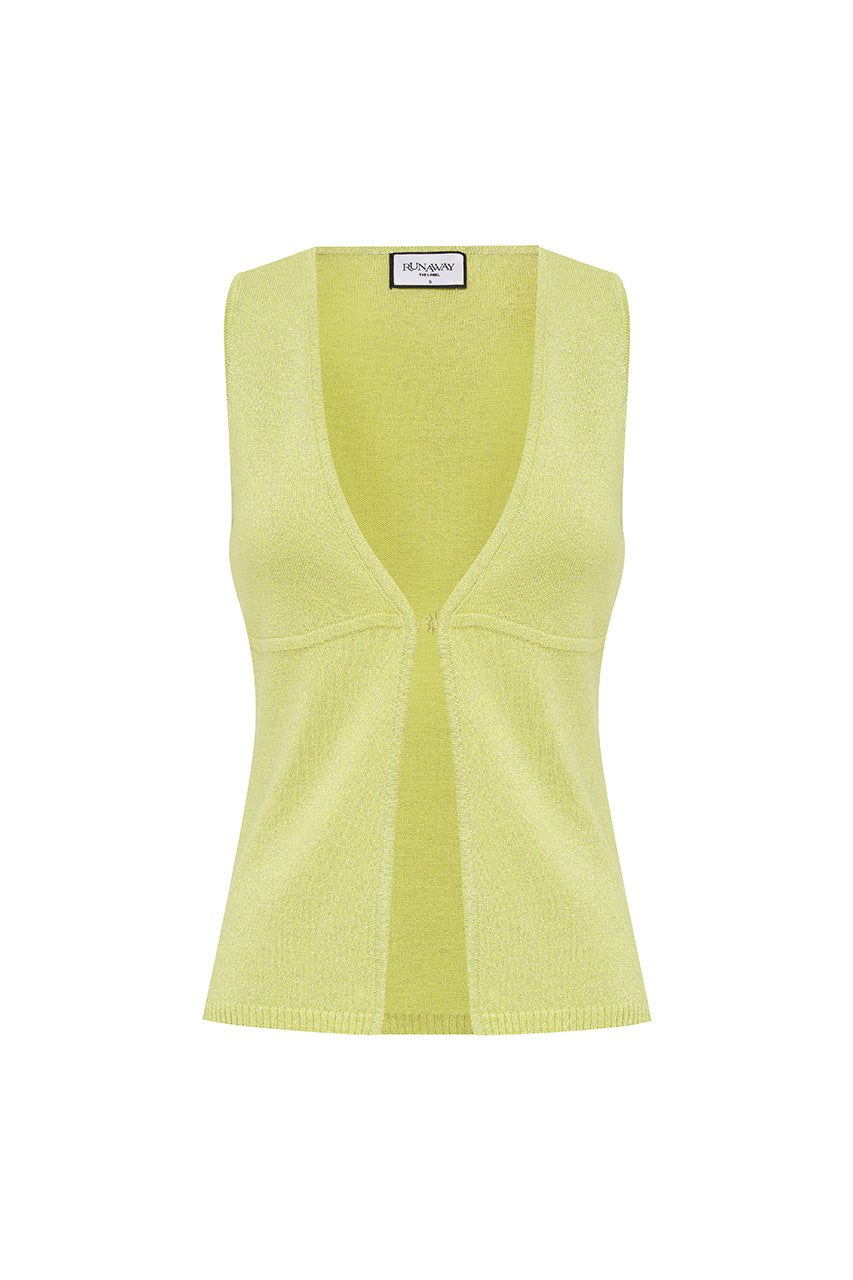 SAVANA V-NECK FRONT SPLIT KNIT TOP - LIME - SAVANAV-NECKFRONTSPLITKNITTOP-LIME