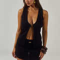 SAVANA V-NECK FRONT SPLIT KNIT TOP - BLACK