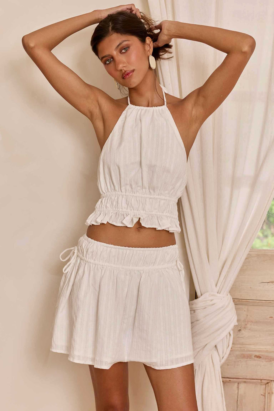 SHAUNA GATHERED HALTER TOP - WHITE - SHAUNAGATHEREDHALTERTOPXSHAUNAGATHEREDMINISKIRT-WHITE-2