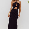 SHELLIE KEYHOLE HALTER MIDI DRESS - BLACK