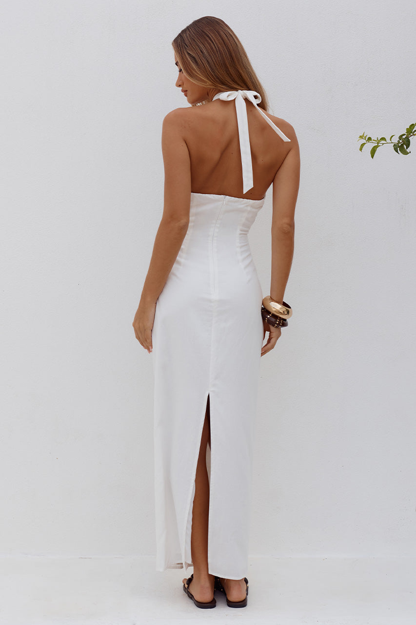 SHELLIE KEYHOLE HALTER MIDI DRESS - WHITE - SHELLIEKEYHOLEHALTERMIDIDRESS-WHITE-8