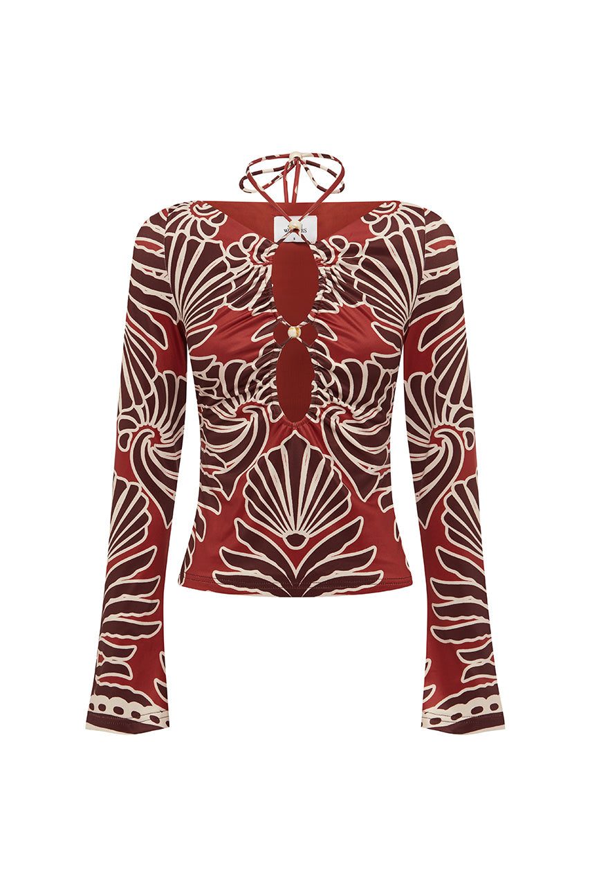 SIENNA SLEEVED TOP - BRODIE RED - SIENNASLEEVEDTOP-BRODIERED