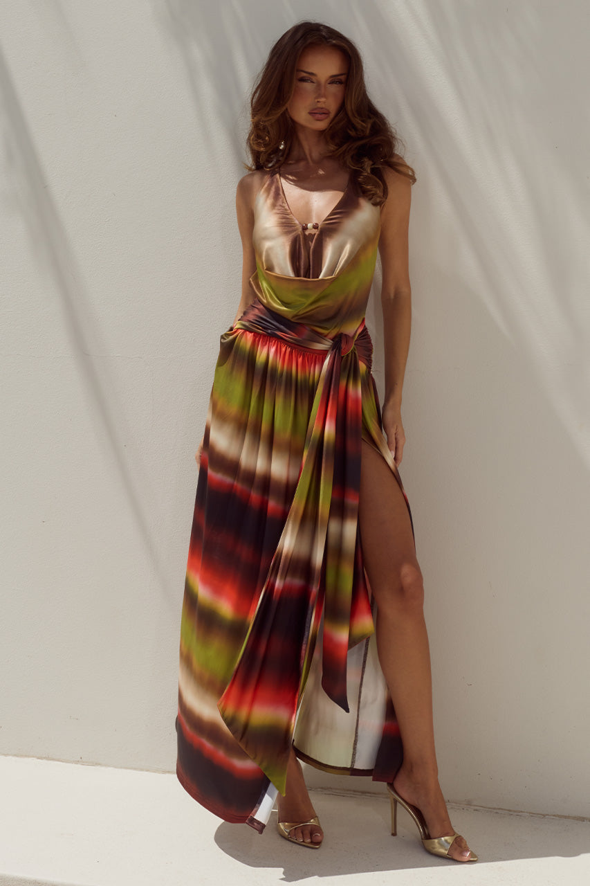 SIMONA LOW PLUNGE COWL MAXI DRESS - ANABELL RED