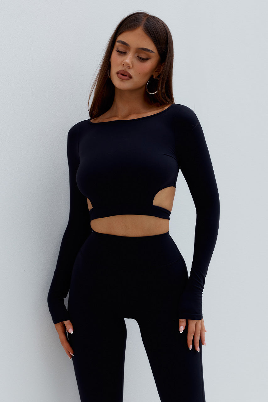 SJANA LONG SLEEVE TIE TOP - BLACK XXL - SJANALONGSLEEVETIETOPxKIARAHIGHRISEFLAREDLEGGINGS-BLACK-2