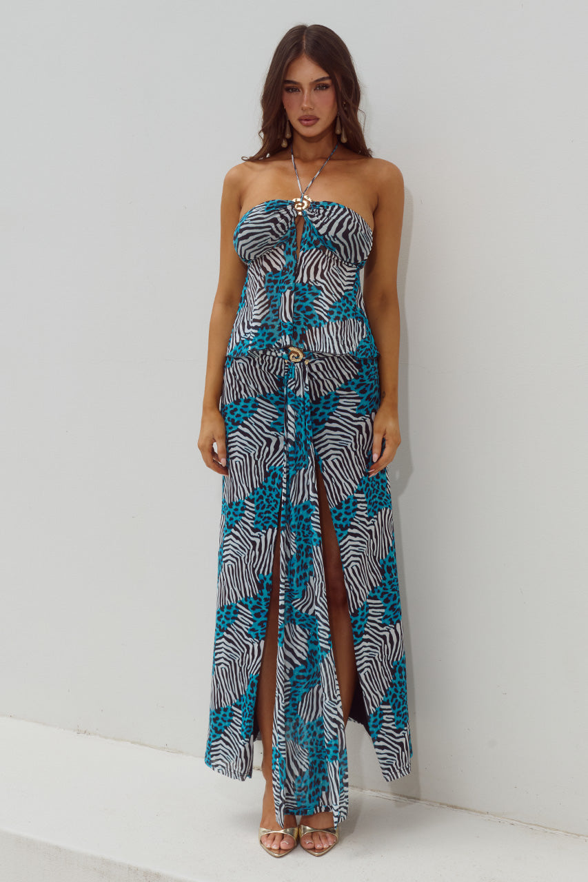 SKYLAR RUCHED MAXI SKIRT - DANTE TEAL XXL - SKYLARSHEERHALTERSPLITFRONTTOPXSKYLARRUCHEDMAXISKIRT-DANTETEAL_-01