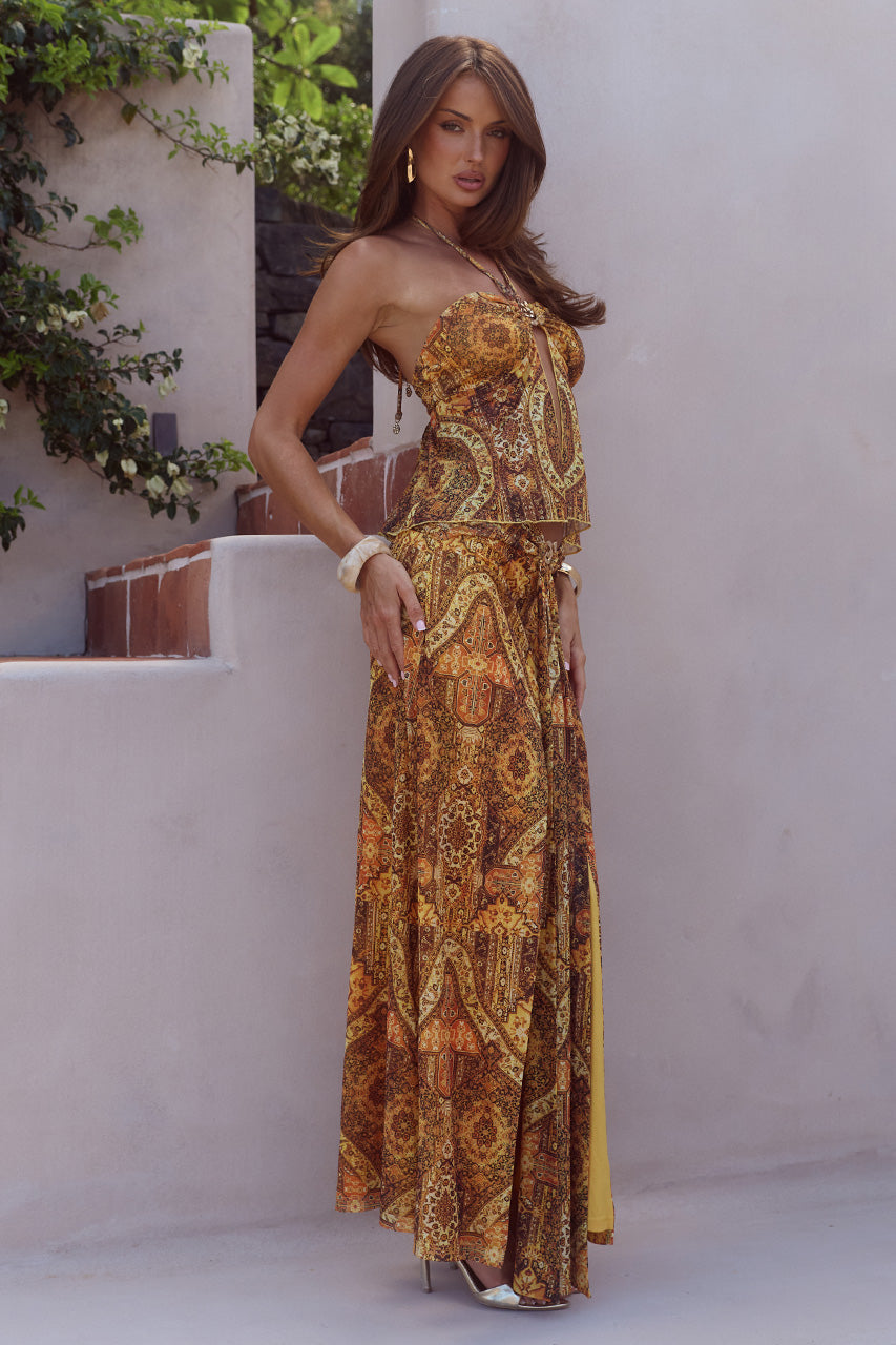 SKYLAR RUCHED MAXI SKIRT - MAGNOLIA MANGO - SKYLARSHEERHALTERSPLITFRONTTOPXSKYLARRUCHEDMAXISKIRT-MAGNOLIAMANGO-07