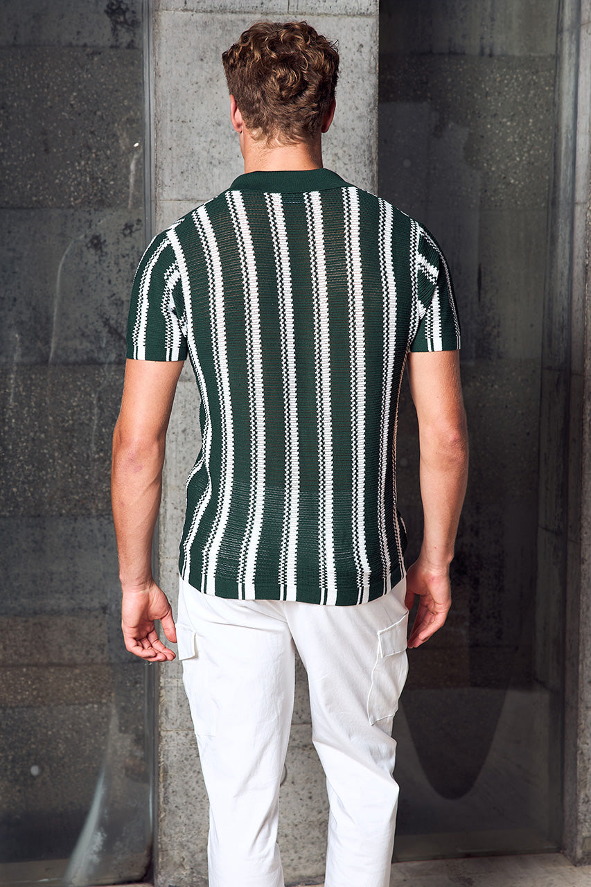 SOPER SHORT SLEEVE KNIT TOP - FOREST GREEN/WHITE