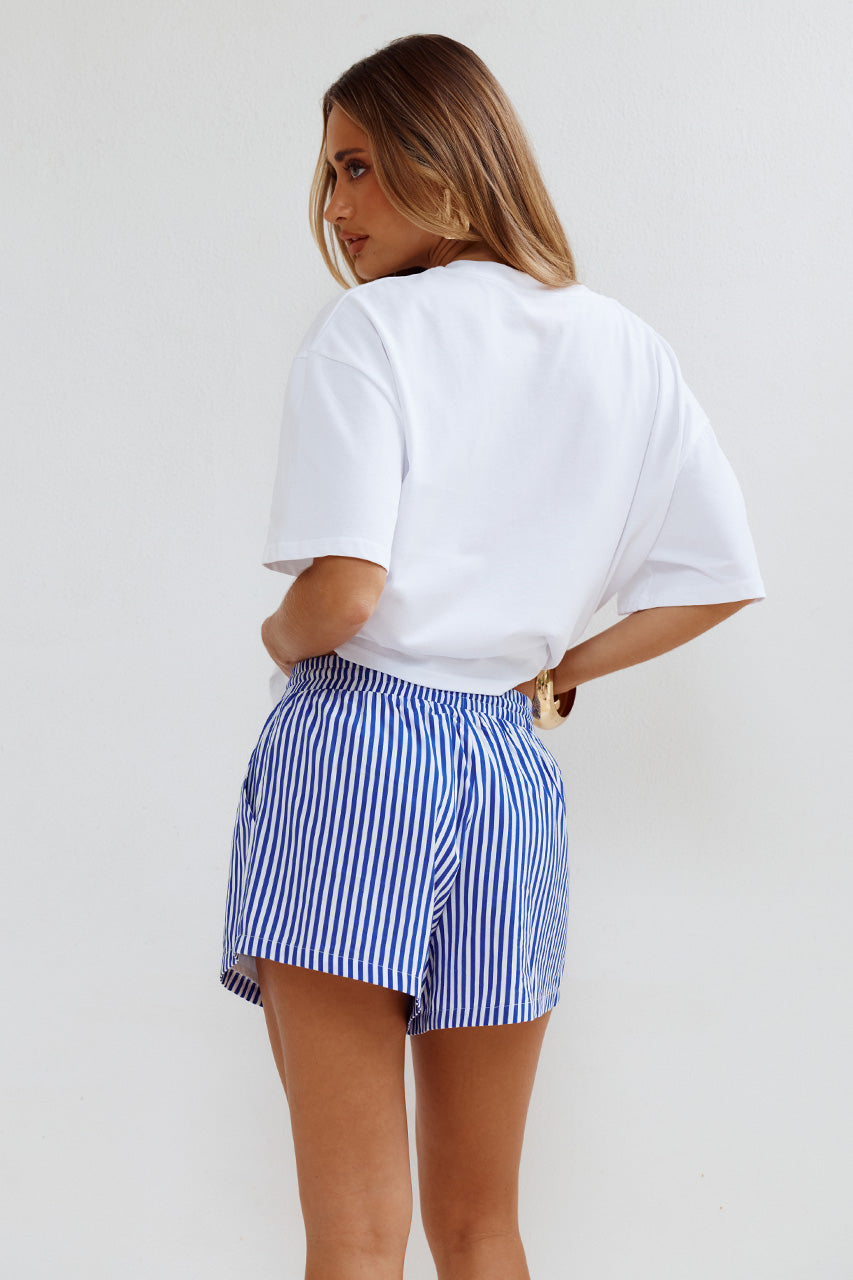 TILKA ELASTICATED TIE WAIST SHORTS - BLUE STRIPE