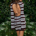SUKI LONG SLEEVE KNIT MINI DRESS - CHOCOLATE/BLUE