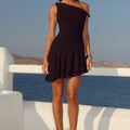 TACHA ONE SHOULDER MINI DRESS - BLACK