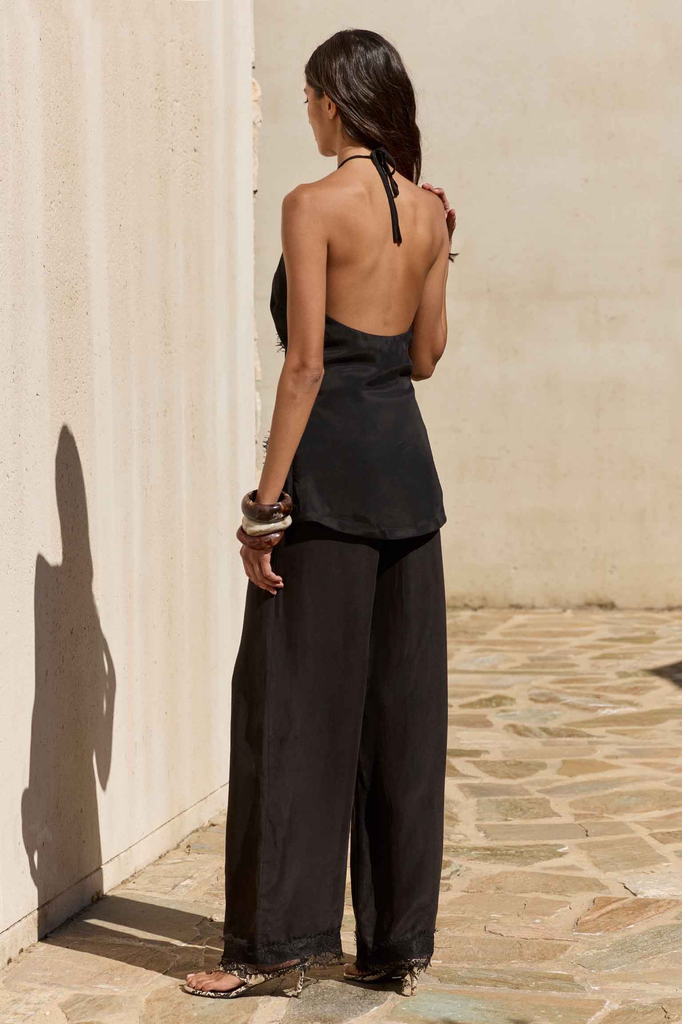TANYA HALTER WRAP TOP - BLACK