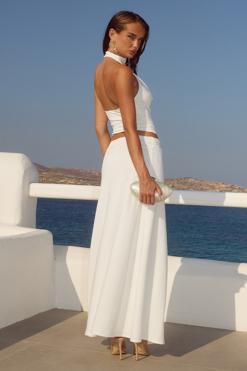 TARA HALTER COWL TOP - WHITE