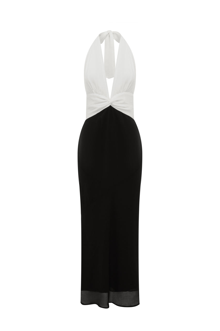 TENAYA PLUNGE V-NECK MAXI DRESS - BLACK/WHITE - TENAYAPLUNGEV-NECKMAXIDRESS-BLACK_WHITE1