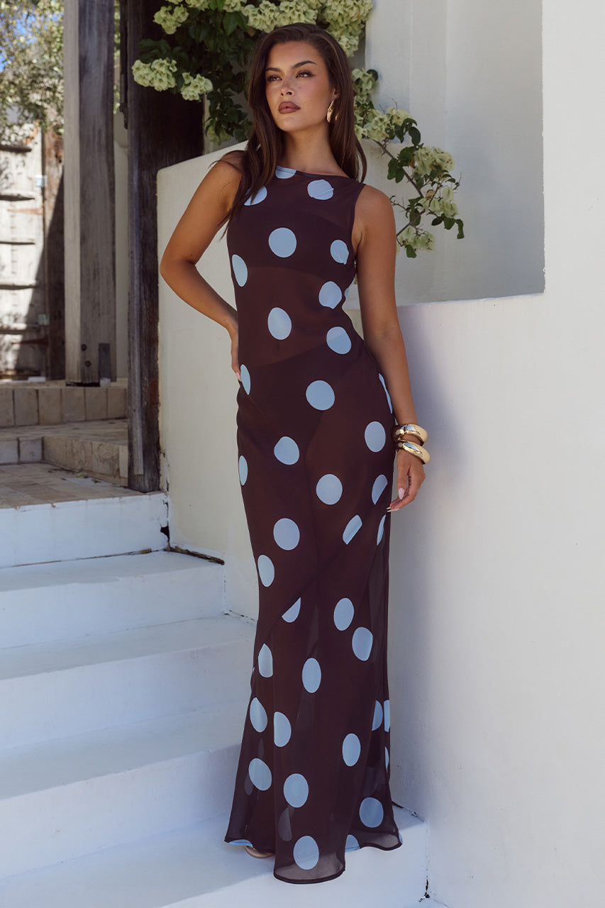 TERA HIGH NECK MAXI DRESS - CHOC/SKY BLUE POLKA - TERAHIGHNECKMAXIDRESS-CHOCSKYBLUEPOLKA-02