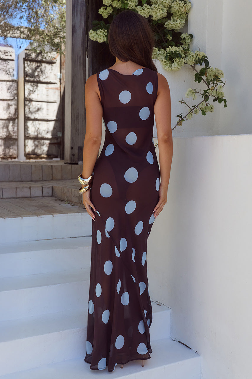 TERA HIGH NECK MAXI DRESS - CHOC/SKY BLUE POLKA - TERAHIGHNECKMAXIDRESS-CHOCSKYBLUEPOLKA-05