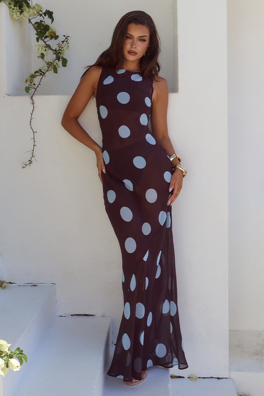 TERA HIGH NECK MAXI DRESS - CHOC/SKY BLUE POLKA XXL - TERAHIGHNECKMAXIDRESS-CHOCSKYBLUEPOLKA-07