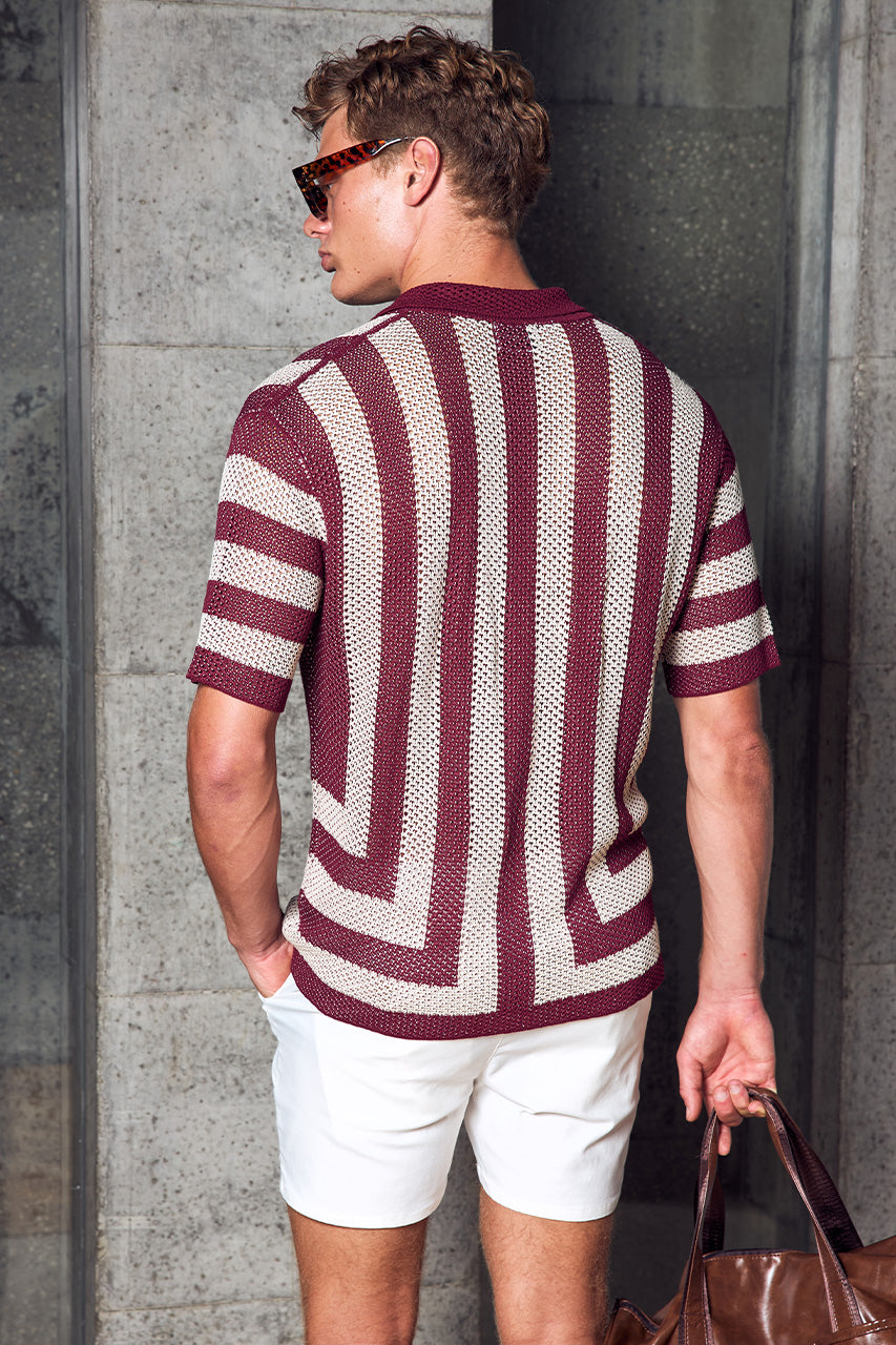 THEO KNIT SHIRT - WINE/SAND - THEOSHORTSLEEVEKNITSHIRT-BURGUNDY_SAND