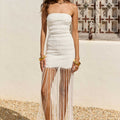 TOKI STRAPLESS FRINGE MINI DRESS  - WHITE