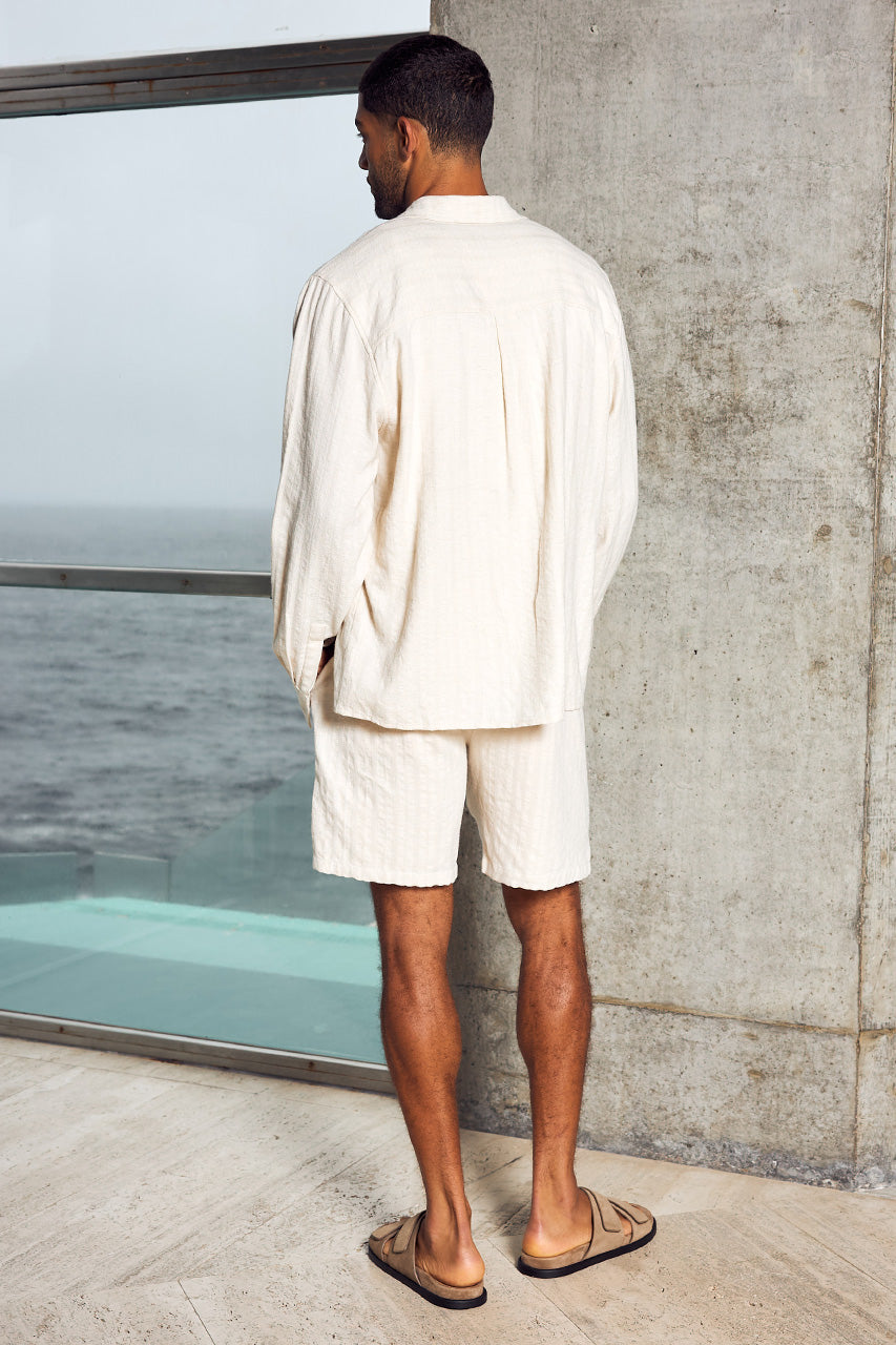 TRISTIAN LONG SLEEVE SHIRT - SAND/WHITE STRIPE