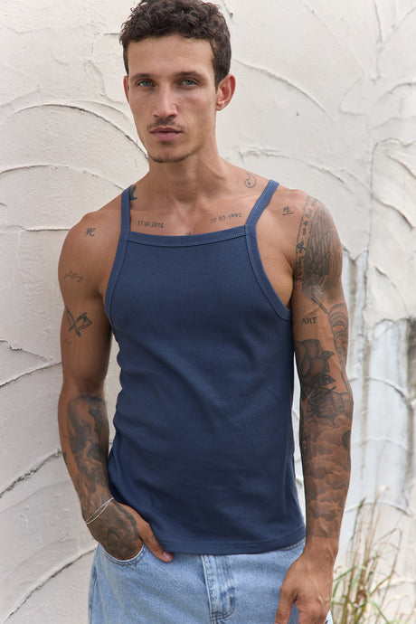 TYLER RIBBED SINGLET - STEEL