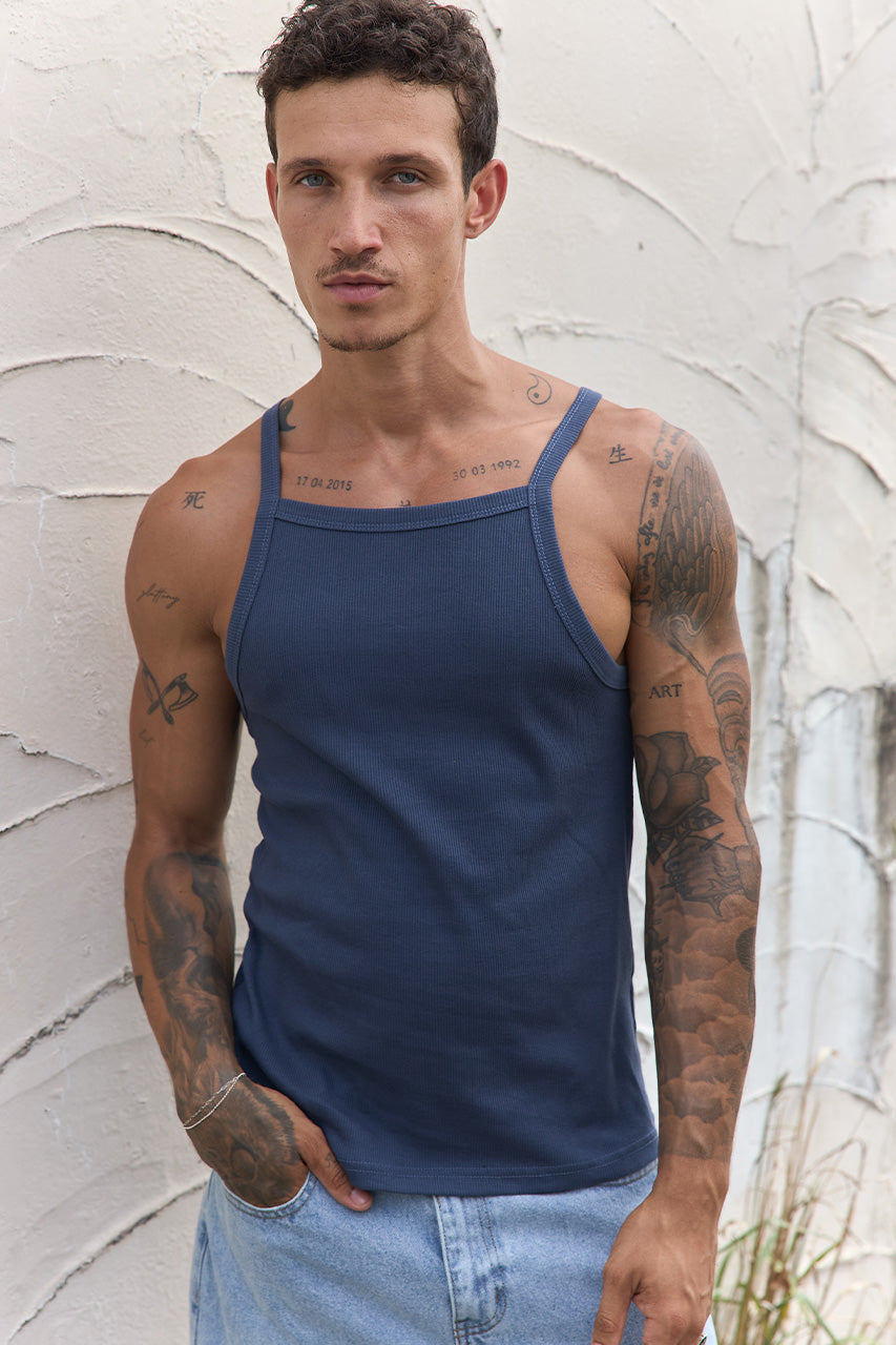 TYLER RIBBED SINGLET - STEEL - TYLERSINGLET-STEEL